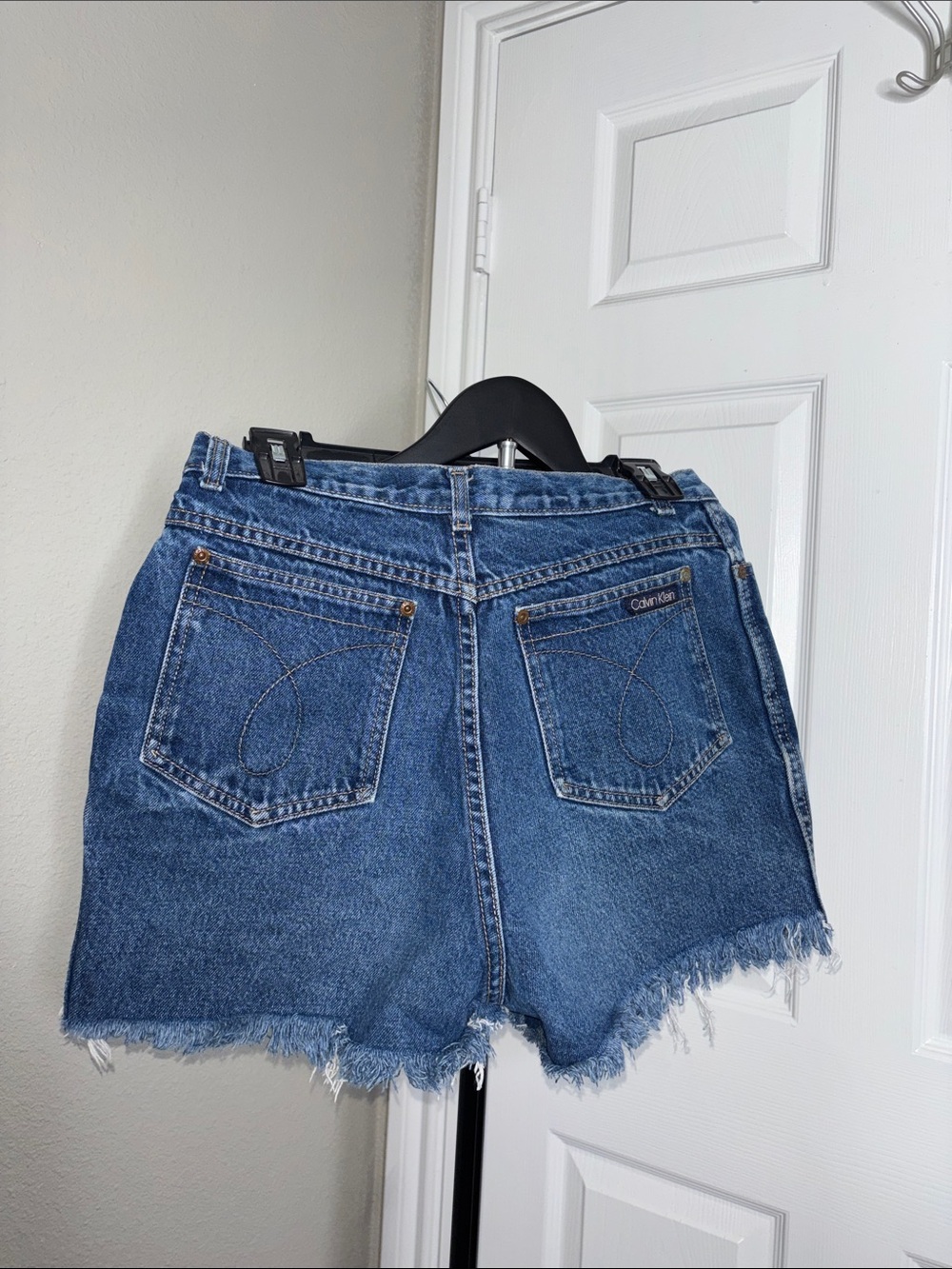 Calvin Klein Vintage-Style Blue Denim Frayed Hem Shorts
